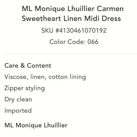 Anthropologie ML Monique Lhuillier Carmen
Sweetheart Linen Midi Dress / size 12 - Picture 11 of 13